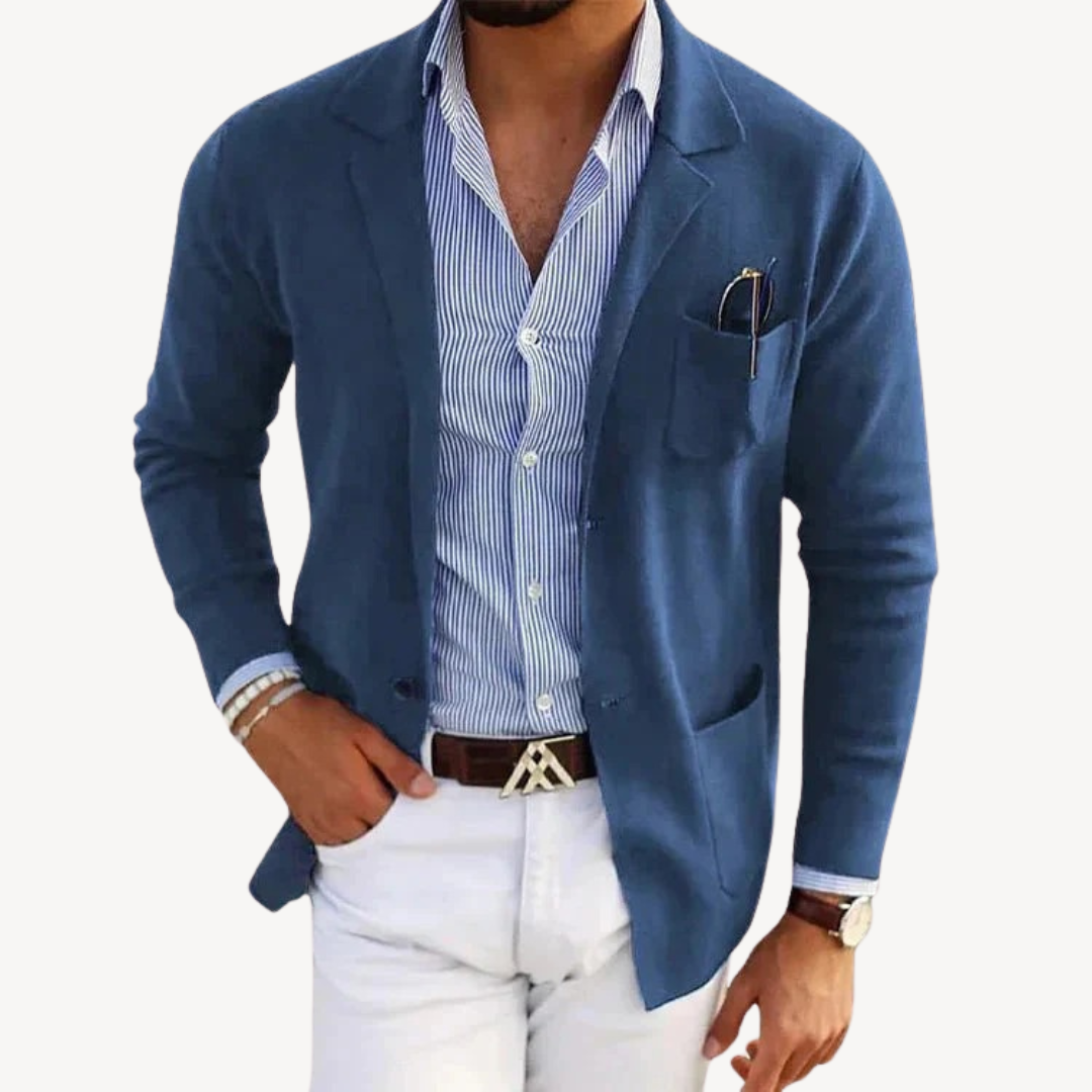 Navy Blue Slim Fit Casual Blazer Jacket - Luxivelle