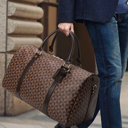 Men's premium travel bag; stylish, durable handbag with sleek design; ample compartments for travel essentials; sophisticated