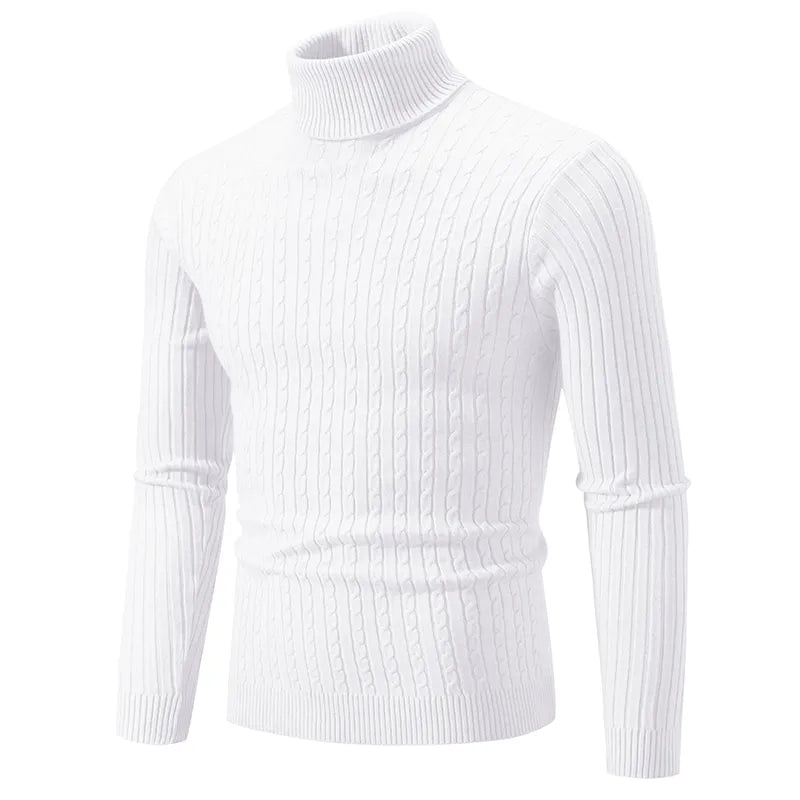 "Men's premium turtleneck sweater in dark grey, featuring a high collar, soft knit, offering warmth and timeless style."