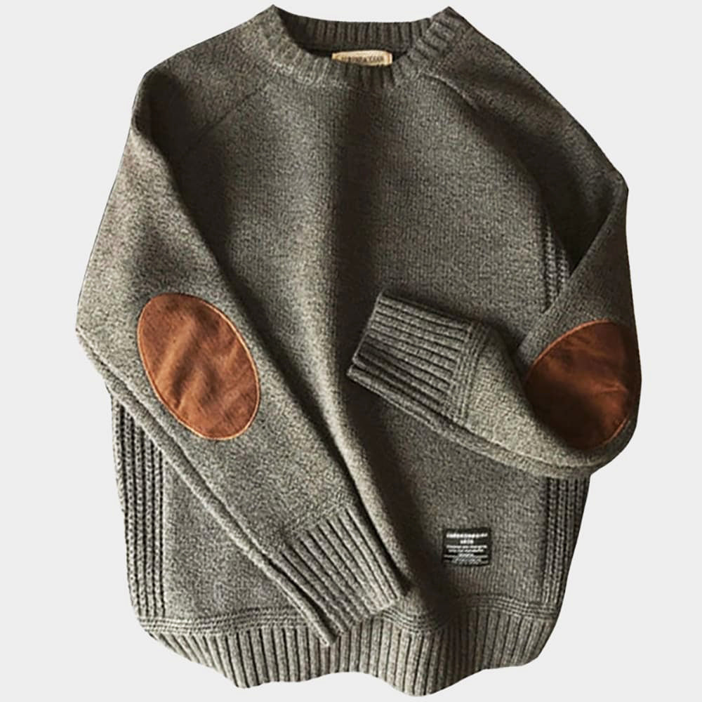 Classic Crew Neck Elbow Patch Sweater for Men - Luxivelle