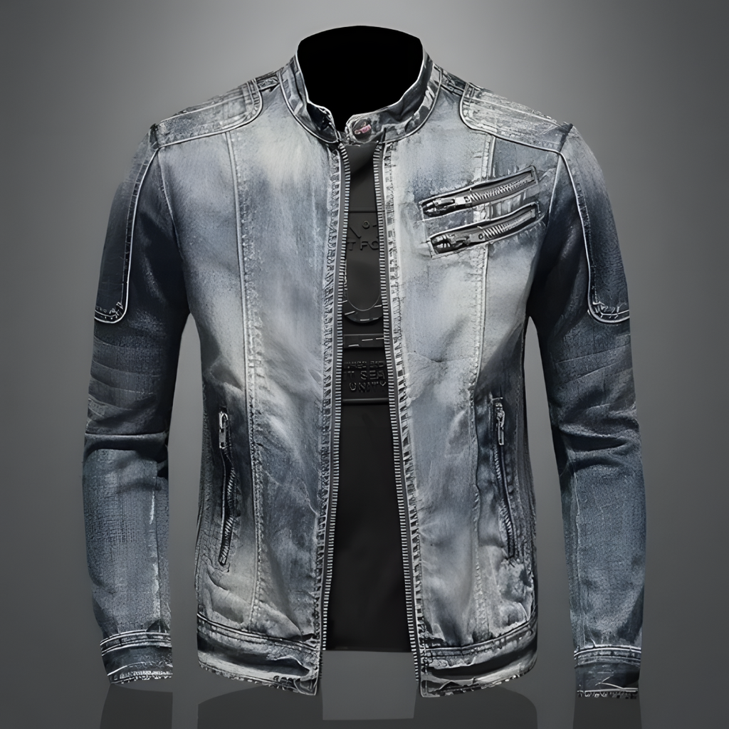 Classic Blue Jeans Jacket with Faded Finish - Luxivelle