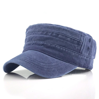 Men's retro military-style cap, classic army design with modern flair, black color, perfect for casual or outdoor wear.