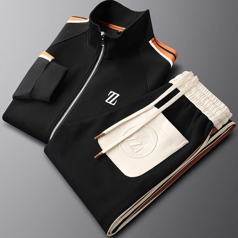 "Men's sporty tracksuit set lycra fabric, sleek lines, stripe accents, tailored fit, showcasing athletic physique."