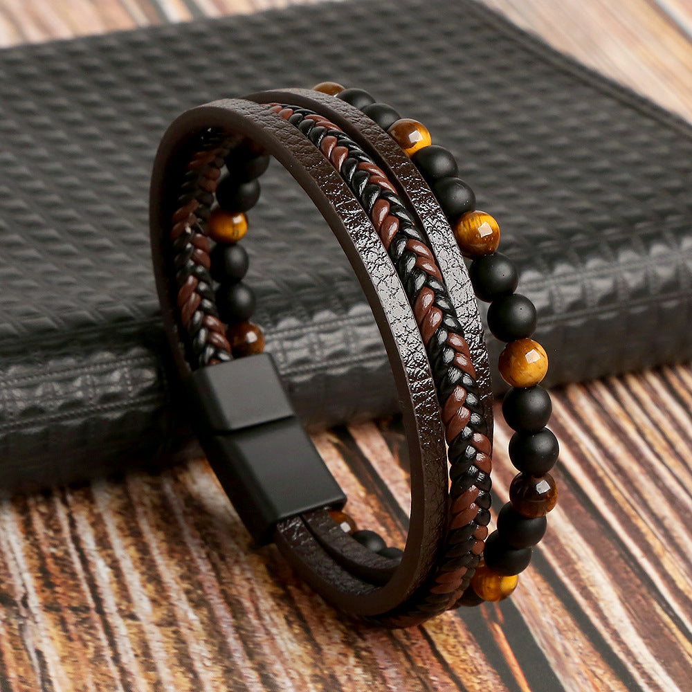 Men's Classic Leather Bangle Set - Trendy Style - Luxivelle
