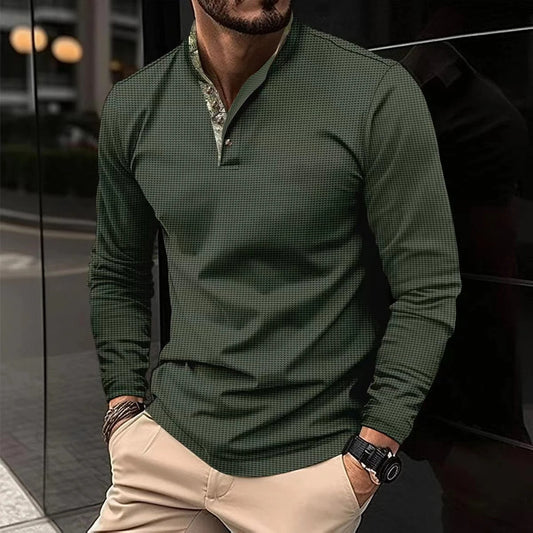 Classic Men's Long Sleeve Polo Tee in Multiple Colors - Luxivelle