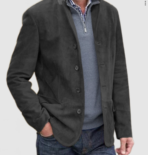 Classic Navy Blue Suede Mens Jacket - Luxivelle