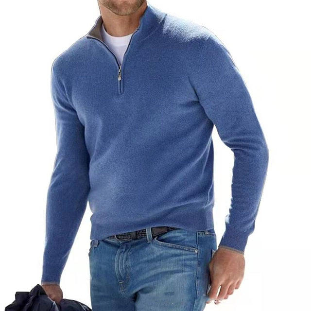 Men's Zip Front Faux Wool Sweater - Luxivelle