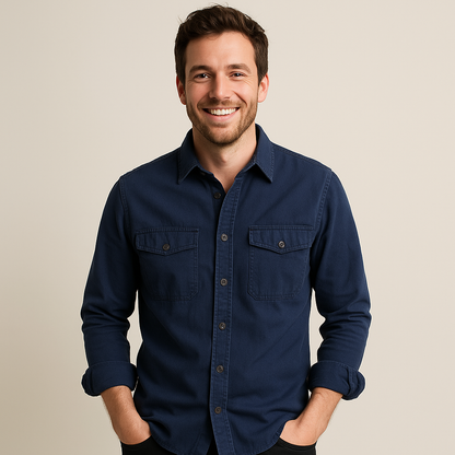 Relaxed Fit Cotton Work Shirt with Pocket Storage - Luxivelle