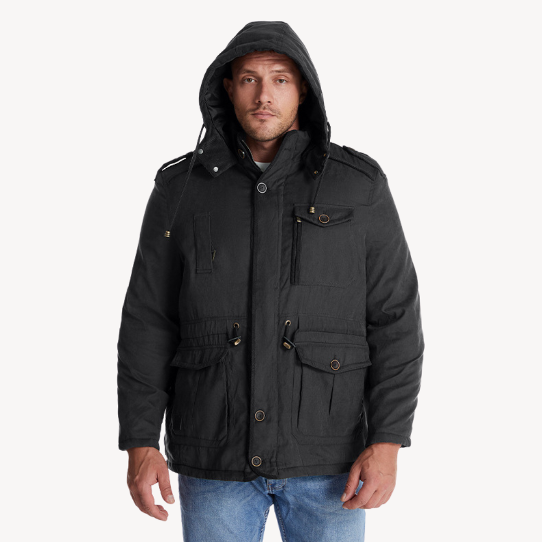 Warm Insulated Men's Snow Jacket with Faux Fur Hood - Luxivelle