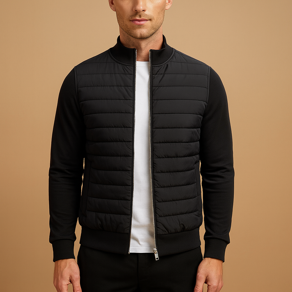 Men’s winter coat with high collar and elastic cuffs, offering warmth and wind protection for cold-weather days.