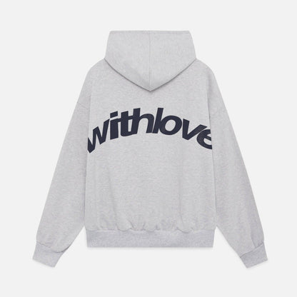 "Men's winter hoodie front view in grey, showing modern design and cozy fit. Perfect for staying warm and stylish."
