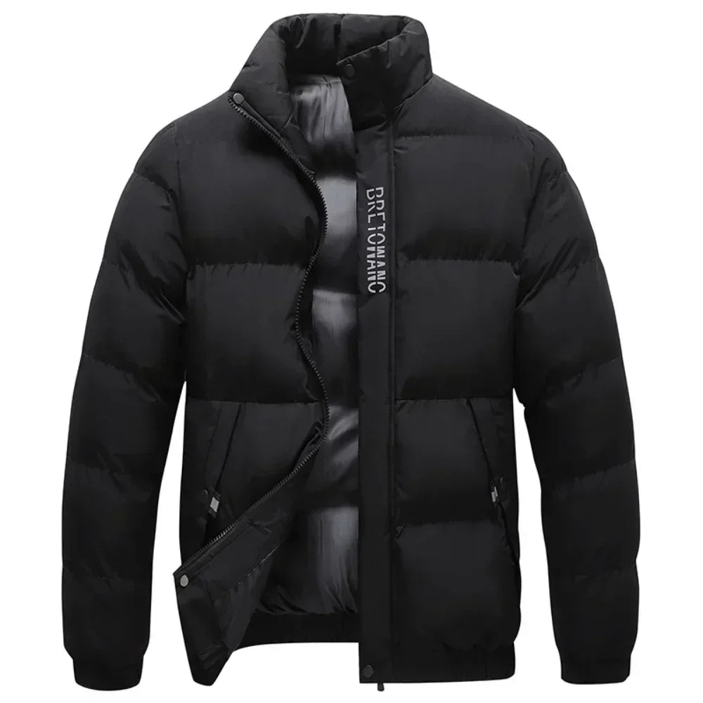 "Men's winter jacket in gray sharkskin fabric, featuring a sleek design with multiple pockets and a snug fit for outdoor wear