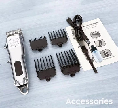 "Metal dog hair clipper with all-metal body, rechargeable, precision pet trimmer for quiet, seamless grooming."