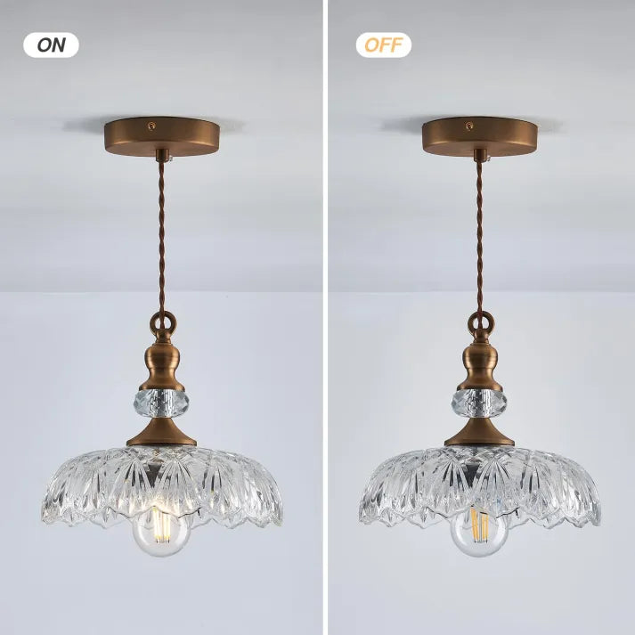 "Mid-century glass pendant light with sleek design, ideal for kitchen island, featuring iron and acrylic materials."