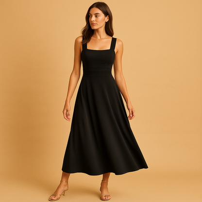 Casual Fit Women's Square Neck Waist Tie Dress - Luxivelle