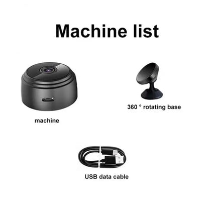 "Mini Camera 1080P HD Night Vision Wireless, compact black design, perfect for discreet home security with Wi-Fi connectivity