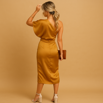 Elegant minimalist dress for women with a flattering slim fit, ideal for work, formal occasions, and stylish evening outfits.