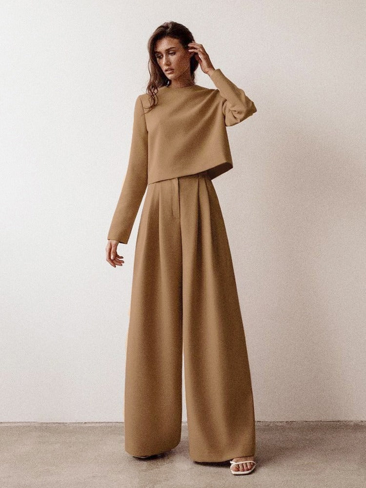 Ladies Comfortable Long Sleeve Shirt and Palazzo Pants Set