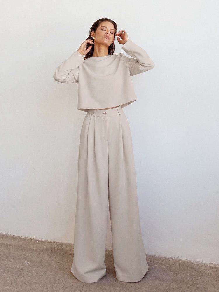 Ladies Comfortable Long Sleeve Shirt and Palazzo Pants Set - Luxivelle