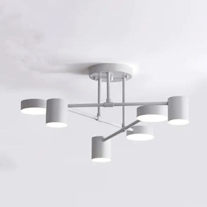 "Modern 6-light ceiling lamp with sleek geometric design and adjustable light modes for stylish, balanced home illumination."