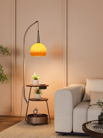 "Modern bedside lamp with Bauhaus design, metal and wood finish, warm ambient lighting, perfect for stylish bedrooms."