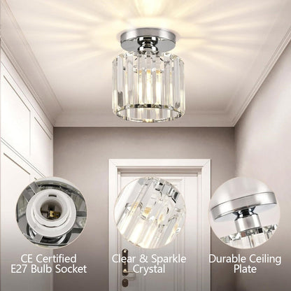 Modern black crystal flush mount ceiling light, sleek brass fixture, crystal shade, ideal for rooms with low ceilings.