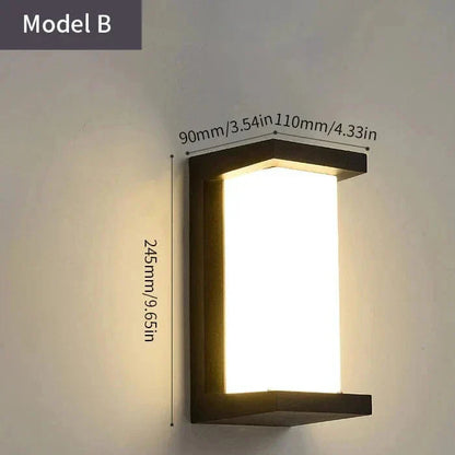 Modern black LED outdoor wall light with motion sensor, waterproof ABS, enhances security, suits balconies, porches, gardens.