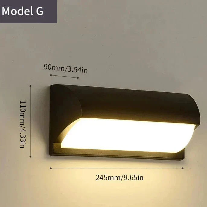Modern black LED outdoor wall light with motion sensor, waterproof ABS, enhances security, suits balconies, porches, gardens.