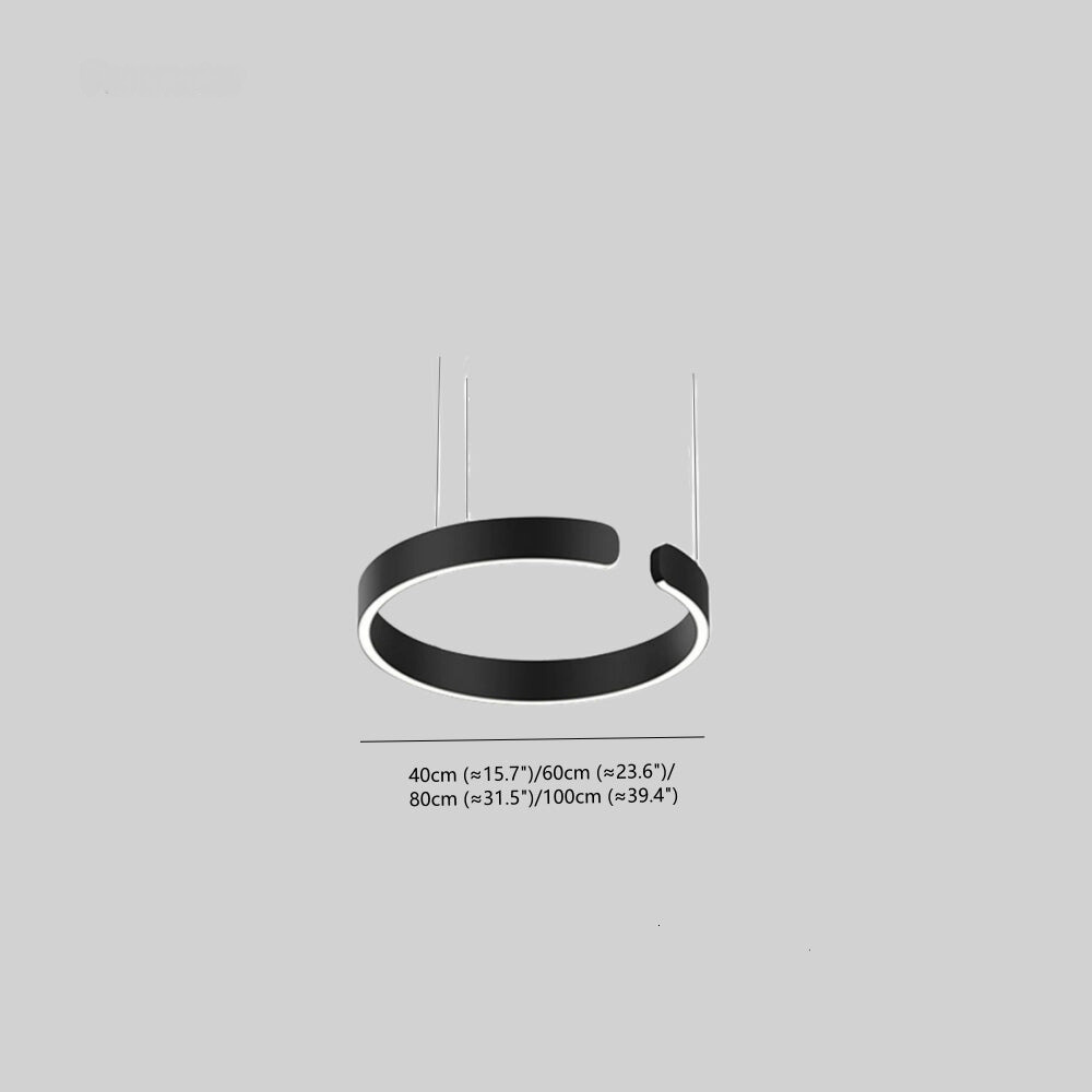 "Modern circular LED pendant light in minimal design, black finish, ideal for elegant home interiors and efficient lighting."