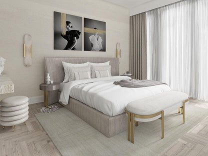 "Modern elongated alabaster wall lamp with metal and brass accents, emits warm glow, suitable for chic interior decor."