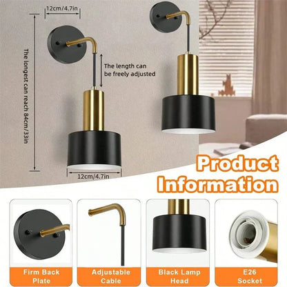 "Modern gold and black battery wall lamp with remote control, enhancing indoor ambiance with adjustable brightness levels."