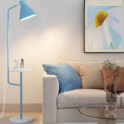 "Modern LED Macaron Floor Lamp with central tray, sleek metal and marble design, available in multiple colors for stylish lig