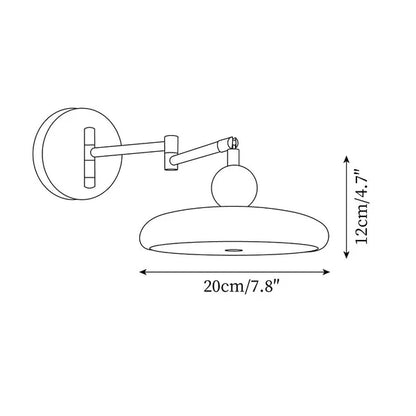 "Modern swing arm wall lamp with adjustable metal arm, acrylic base, integrated LED, beige and green color options."