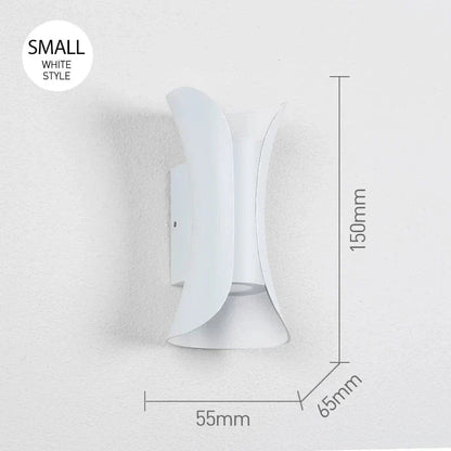 Modern waterproof LED wall light, sleek aluminium, IP65 rating, indoor/outdoor use, warm white glow, available in black.