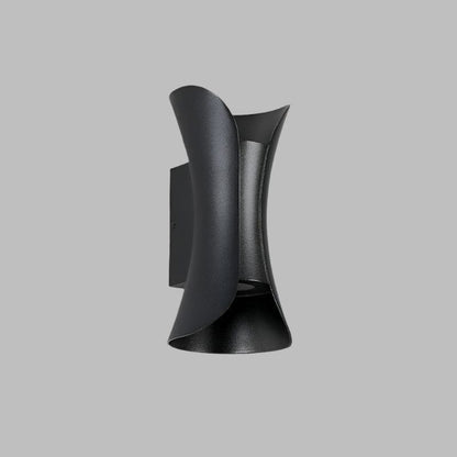 Modern waterproof LED wall light, sleek aluminium, IP65 rating, indoor/outdoor use, warm white glow, available in black.