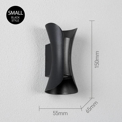 Modern waterproof LED wall light, sleek aluminium, IP65 rating, indoor/outdoor use, warm white glow, available in black.