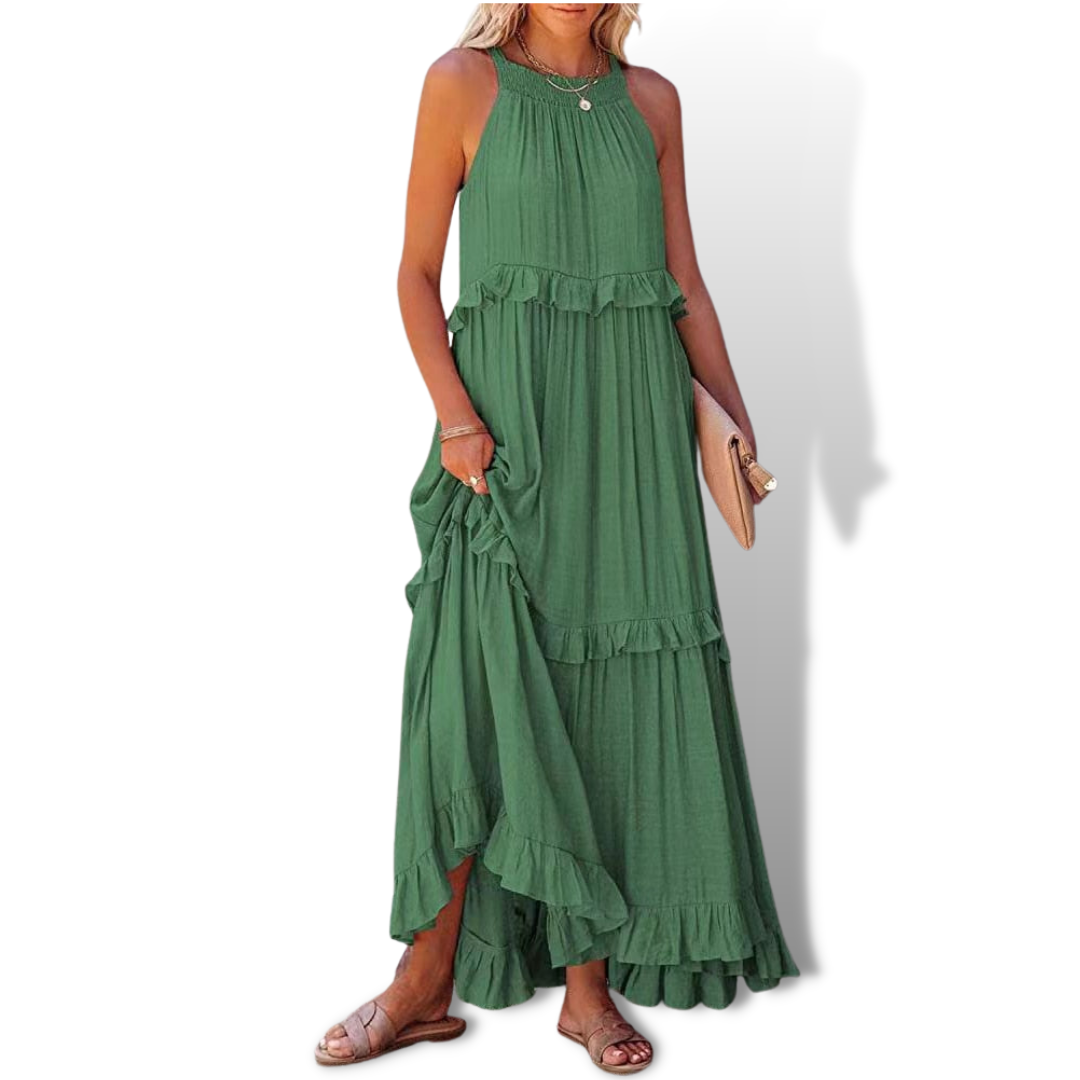 Long Sleeveless Summer Dress Cotton Flowy Maxi Gown - Luxivelle