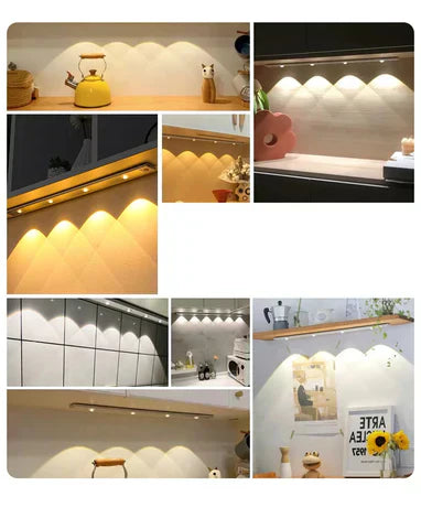"Motion Sensor LED Light Fixture, wireless, adjustable, sleek design in black, perfect for lighting hallways and living rooms