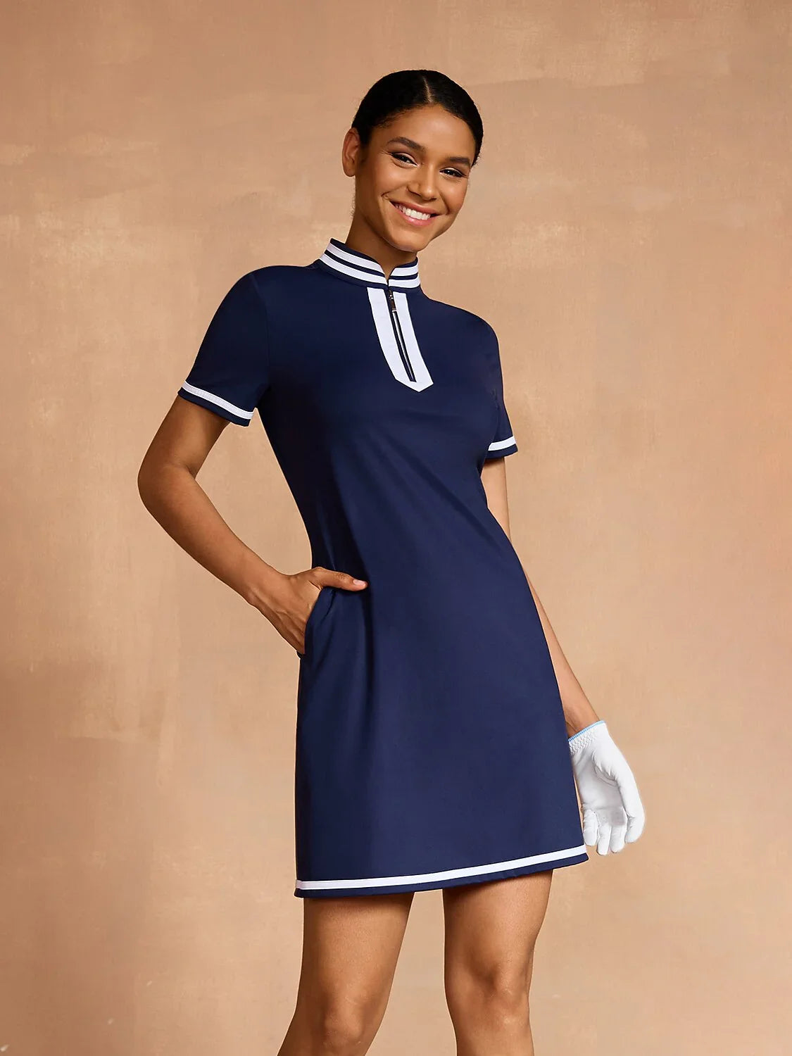 Classic Blue Block Print Sundress with UV Protection