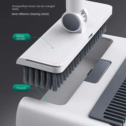 Multifunctional broom and dustpan set with 3-in-1 design, ergonomic handle, and self-cleaner, ideal for efficient home cleani