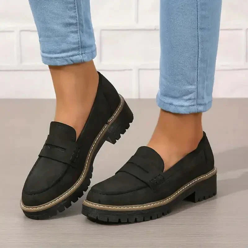 Luxe Leather Block Heel Slip On Shoes for Women - Luxivelle