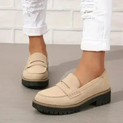 Luxe Leather Block Heel Slip On Shoes for Women