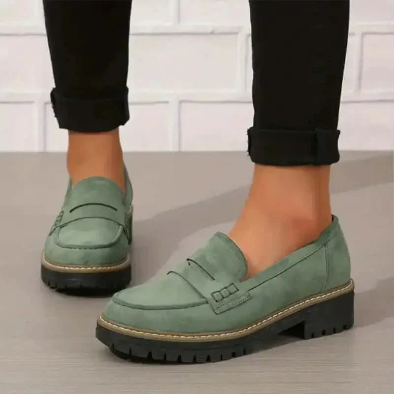 Luxe Leather Block Heel Slip On Shoes for Women