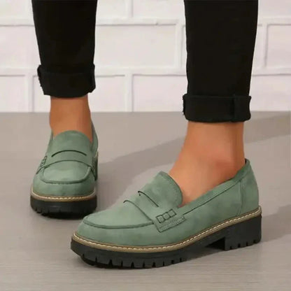 Luxe Leather Block Heel Slip On Shoes for Women