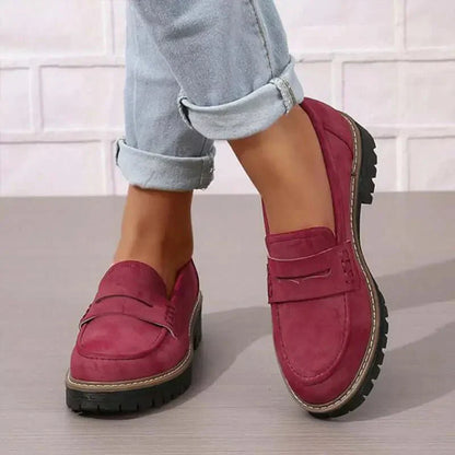 Luxe Leather Block Heel Slip On Shoes for Women