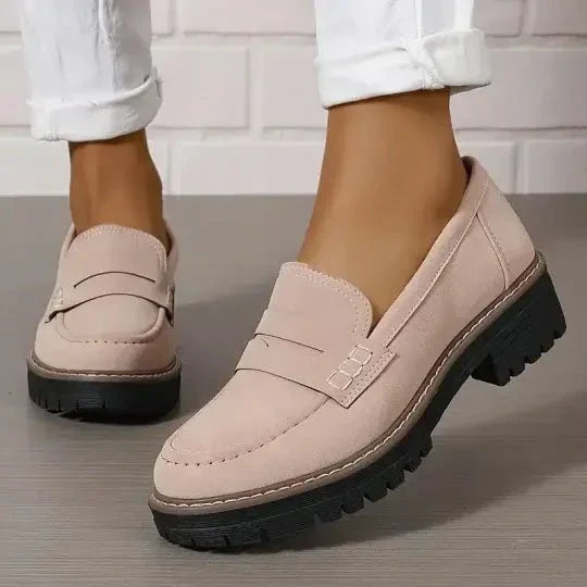 Luxe Leather Block Heel Slip On Shoes for Women
