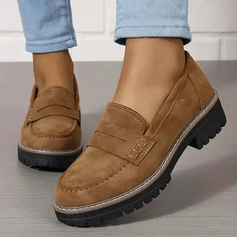 Luxe Leather Block Heel Slip On Shoes for Women