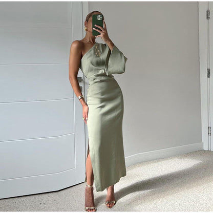 Elegant Asymmetrical Satin Gown