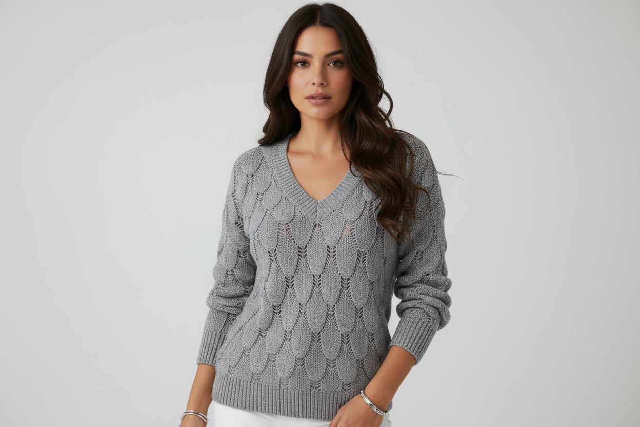 Women's Classic V Neck Jumper Sweater - Luxivelle