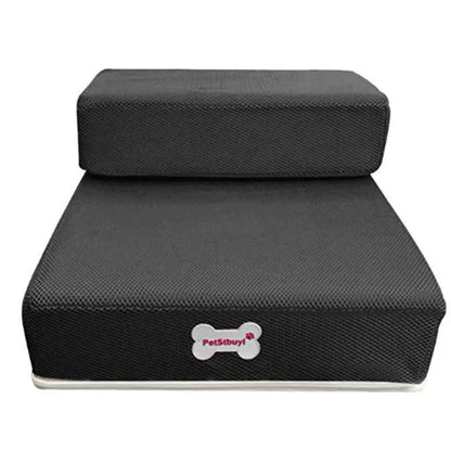"Non-slip pet stairs with soft foam for dogs and cats, safe steps for easy access to sofa or bed, supportive and stylish."